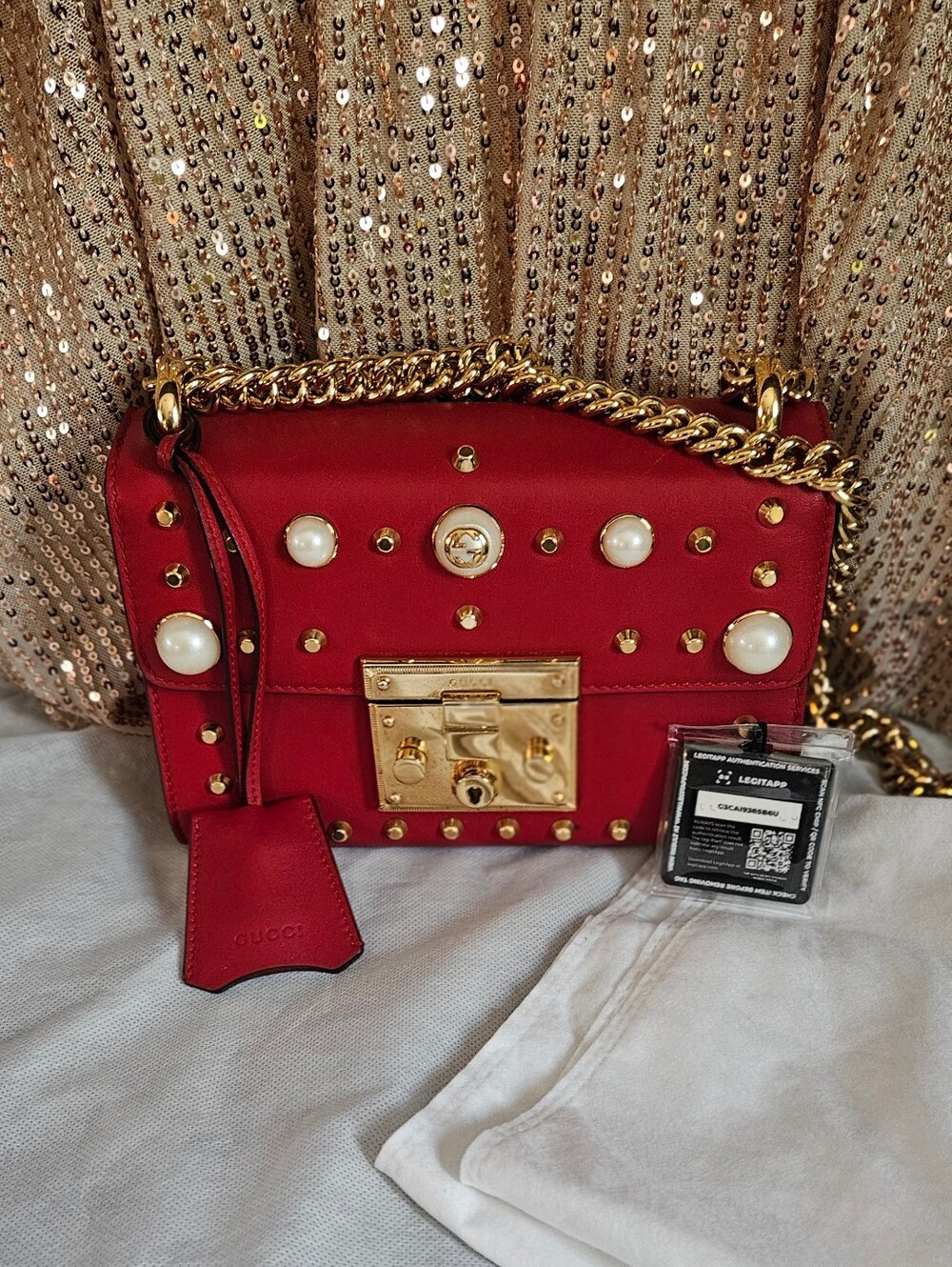 Gucci Padlock Pearl Handbag With Gold Chain
